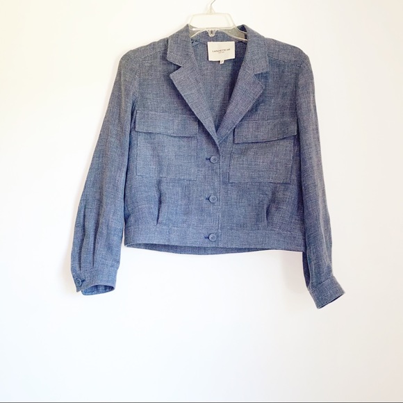 2Pc Lafayette 148 Conall Jacket and Dalton Wide Leg Pants Linen Blend Bluestone - Picture 5 of 16